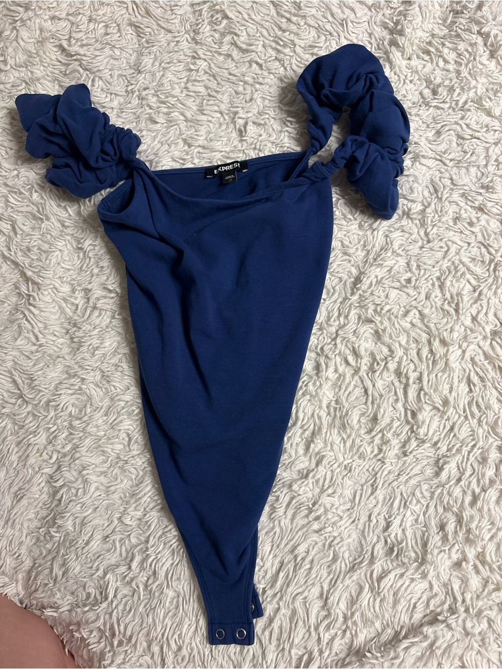 Express Royal Blue Ruffle Strap Bodysuit